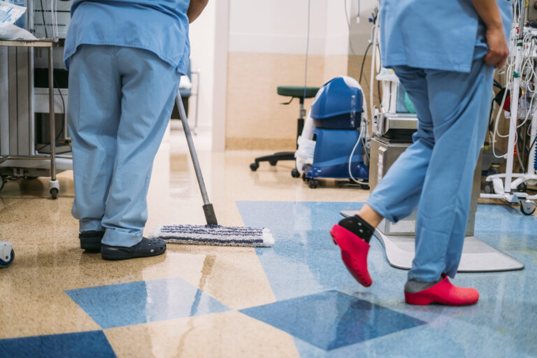 Concept photo of A hospital worker doing cleaning in operation room